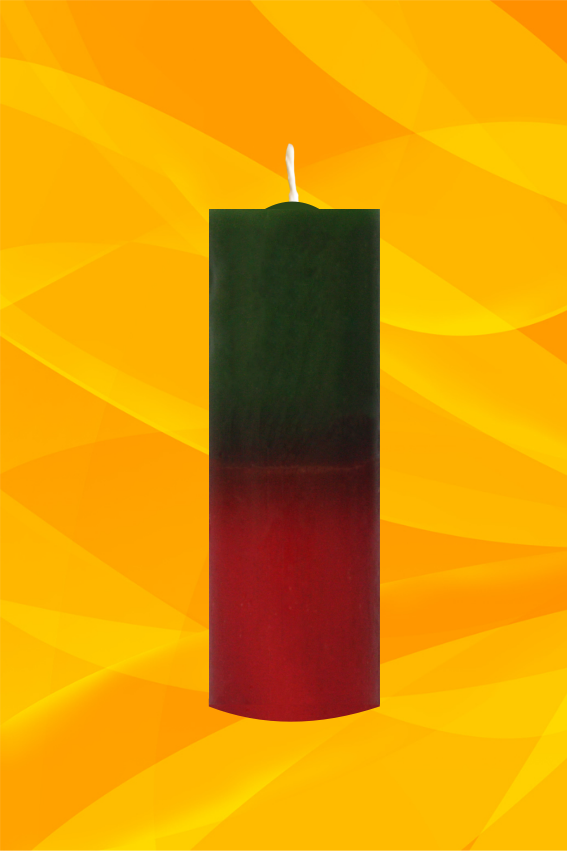 vela votiva bicolor verde e vermelha