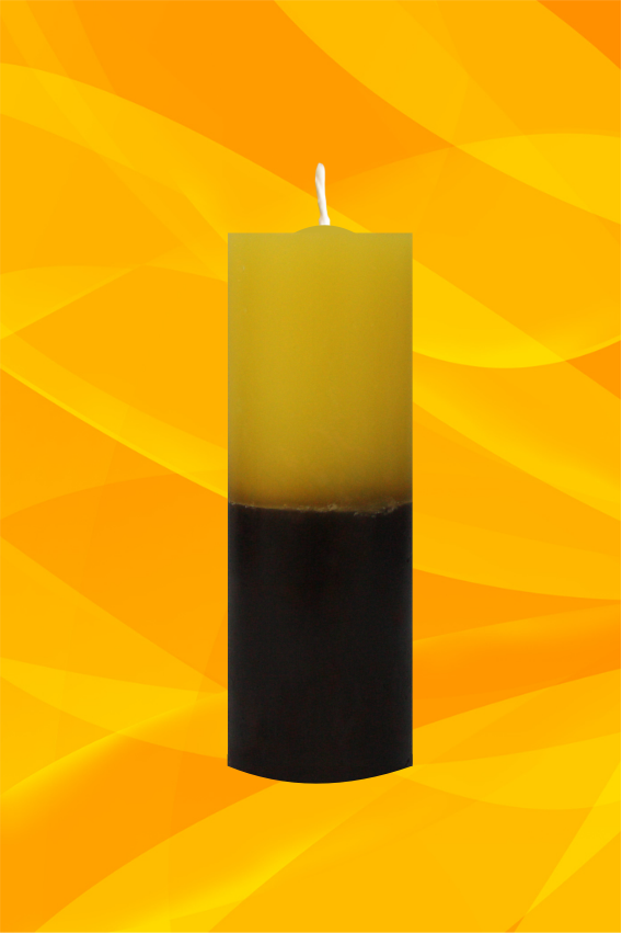 vela votiva bicolor amarela e preta
