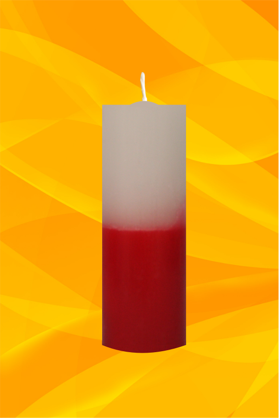 vela votiva bicolor branca e vermelha